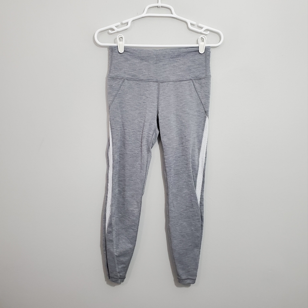Athleta Gray/White Mesh Side Leggings